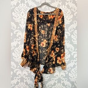 4/$25 • Buffalo David Bitton Floral Chiffon Tie Up Kimono